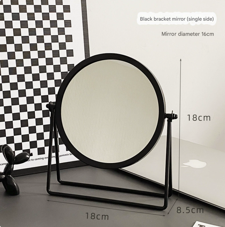Black Rotating Tabletop Makeup Mirror - 360º Swivel Vanity Mirror for Bedroom & Desk