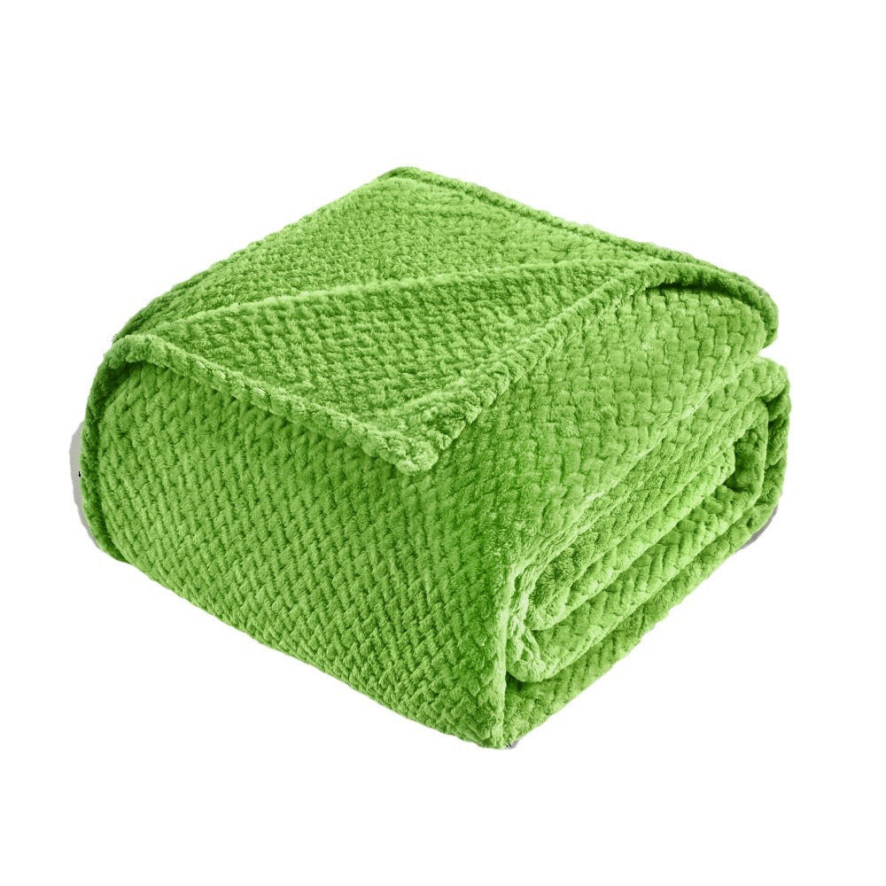 Green Soft Flannel Jacquard Throw Blanket - Cozy Sofa & Bed Cover, Air Conditioning Blanket, 50 x 60 Inches, Elegant Solid Color