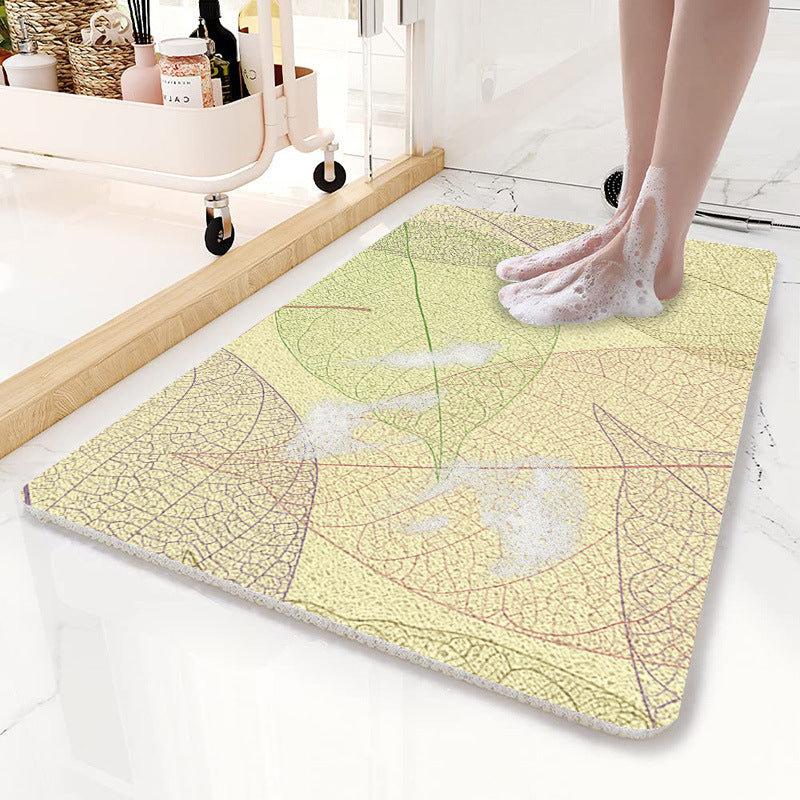 Yellow Leaves Pattern PVC Non-Slip Bath Mat 45x75cm - Shower Drain Hole Design, Soft & Quick-Dry Bathroom Rug