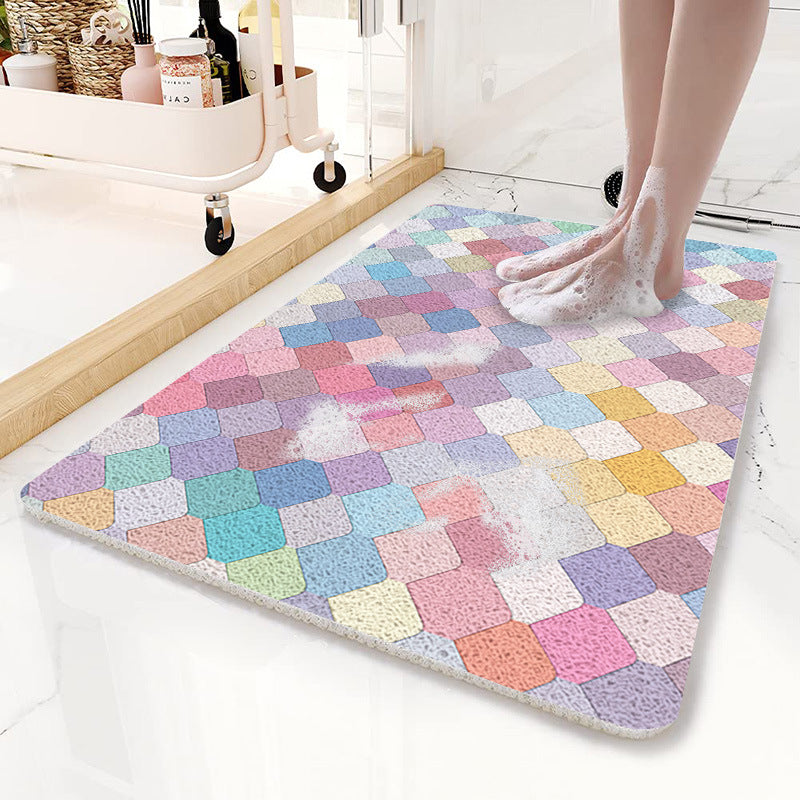 Colorful Scale Pattern PVC Non-Slip Bath Mat 50x80cm - Shower Drain Hole Design, Soft & Quick-Dry Bathroom Rug