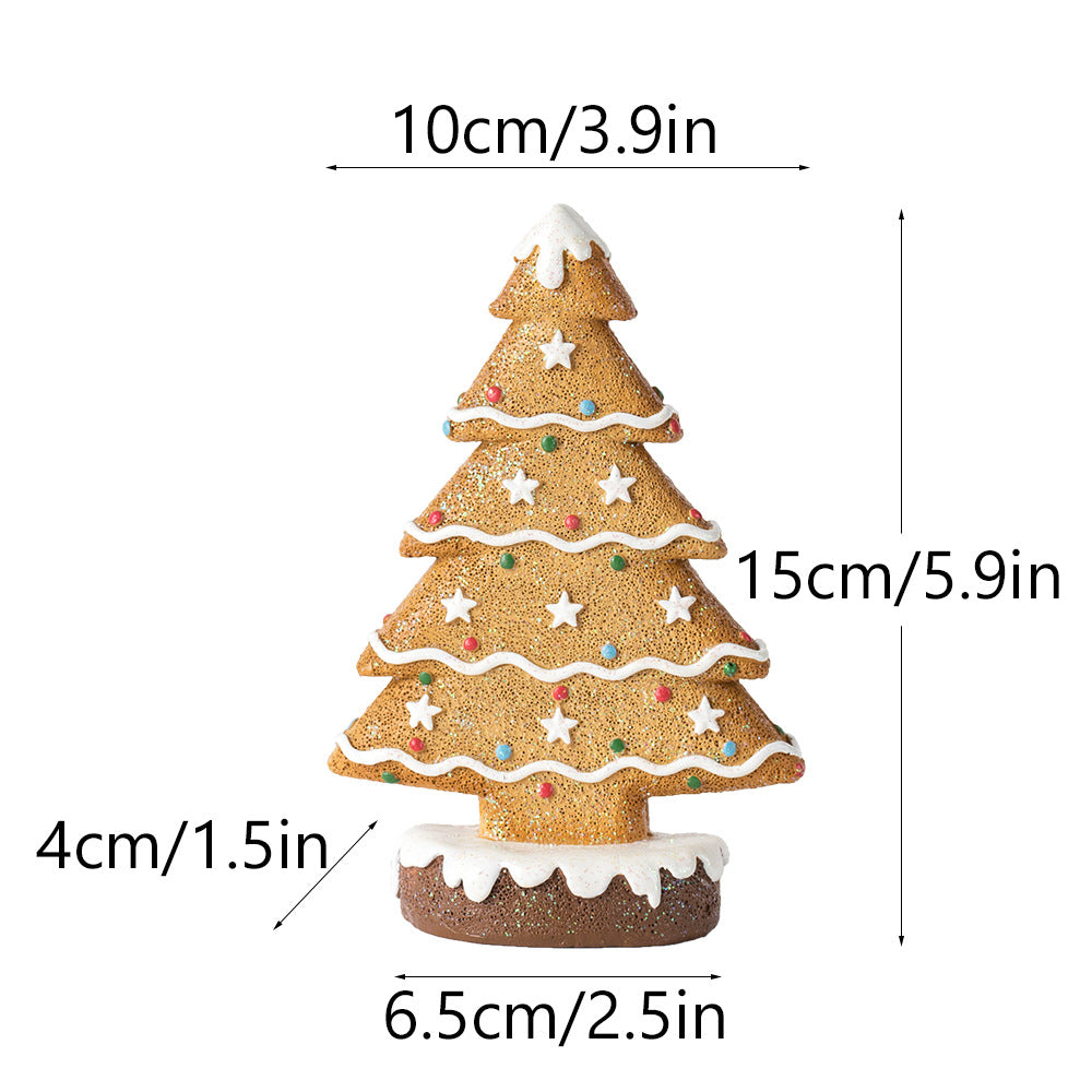 Yellow Charming Gingerbread Christmas Tree Figurine - Festive Resin Holiday Table Decor Ornament