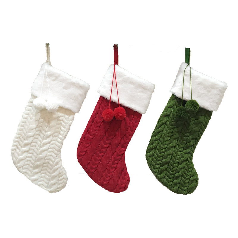 Green Large Cable Knit Christmas Stocking - Classic 43cm Holiday Decor for Fireplace Hanging