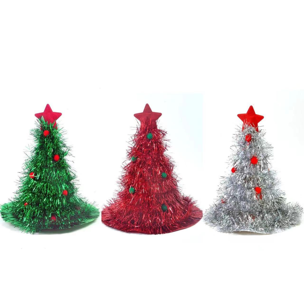 Green Sparkly Tinsel Christmas Tree Hat - Festive Holiday Party Headwear for Adults & Kids