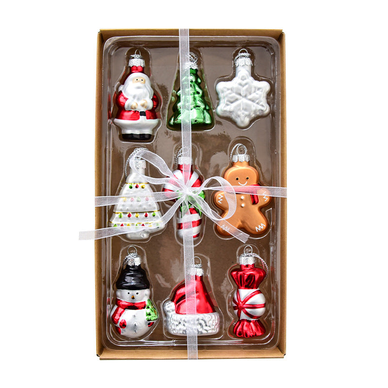 Style A Colorful Charming Miniature Glass Christmas Ornament Set - 9pc Classic Holiday Figures