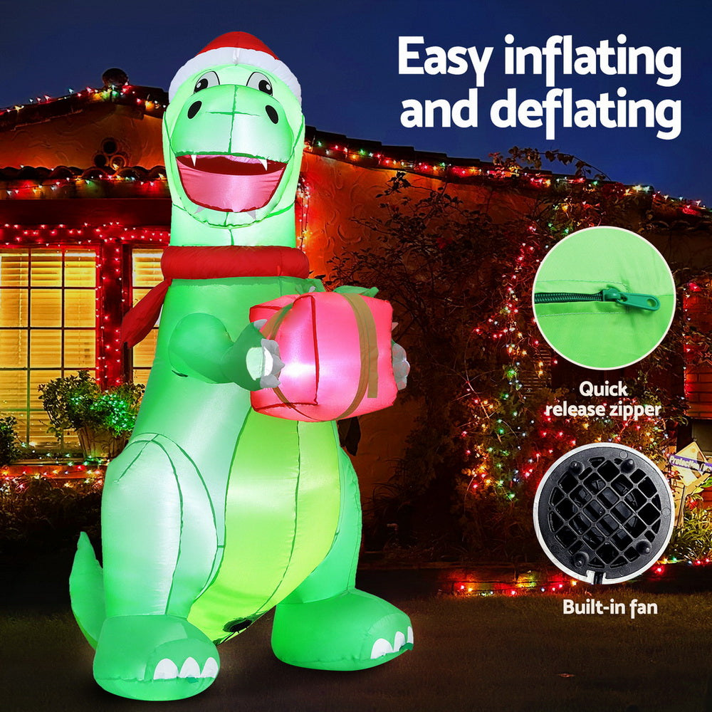 Jingle Jollys Christmas Inflatable Dinosaur 1.8M Height LED Decorations Illuminated