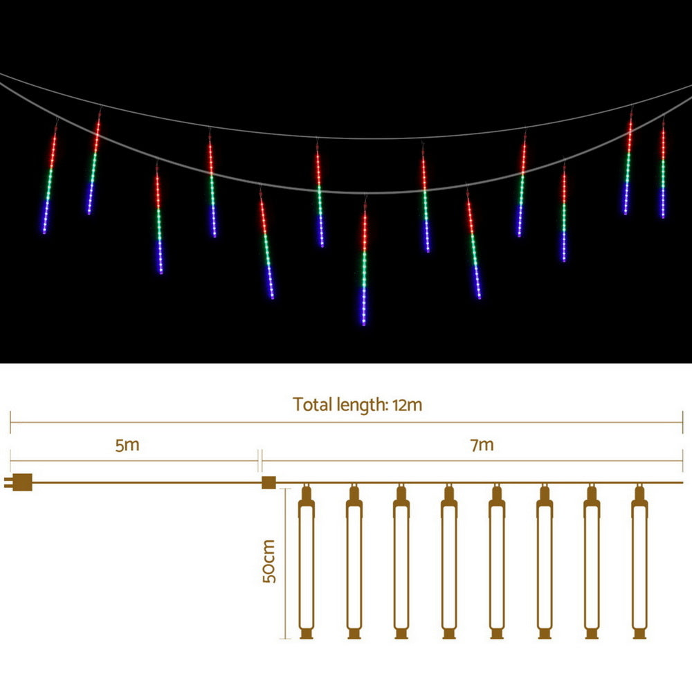 Jingle Jollys 7M Christmas Lights Shower Light 288 LED Icicle Falling Metor