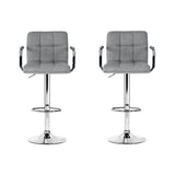 Artiss 2x Bar Stools Fabric Gas Lift w/Armrest Grey
