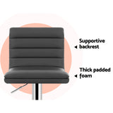 Artiss 2x Bar Stools Padded Leather Gas Lift Grey