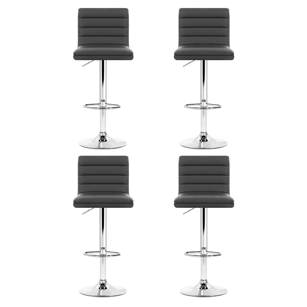 Artiss Set of 4 PU Leather Lined Pattern Bar Stools- Grey and Chrome