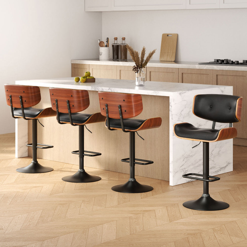 Artiss 4x Bar Stools Gas Lift Leather All Black