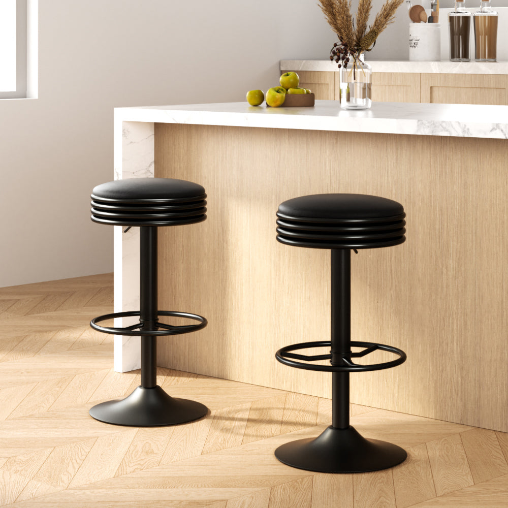Artiss 2x Bar Stools Leather Padded Gas Lift Black