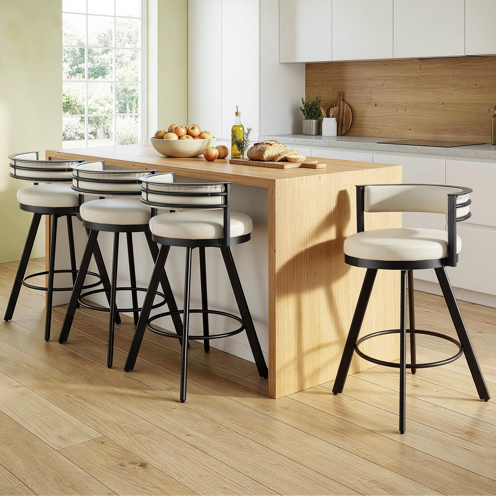 Artiss Bar Stools Set of 4 Swivel Kitchen Chair Metal Counter Beige Leather
