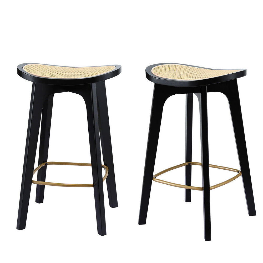 Artiss 2x Bar Stools Rattan Counter Kitchen Dinning Chair Bamboo Saddle Black
