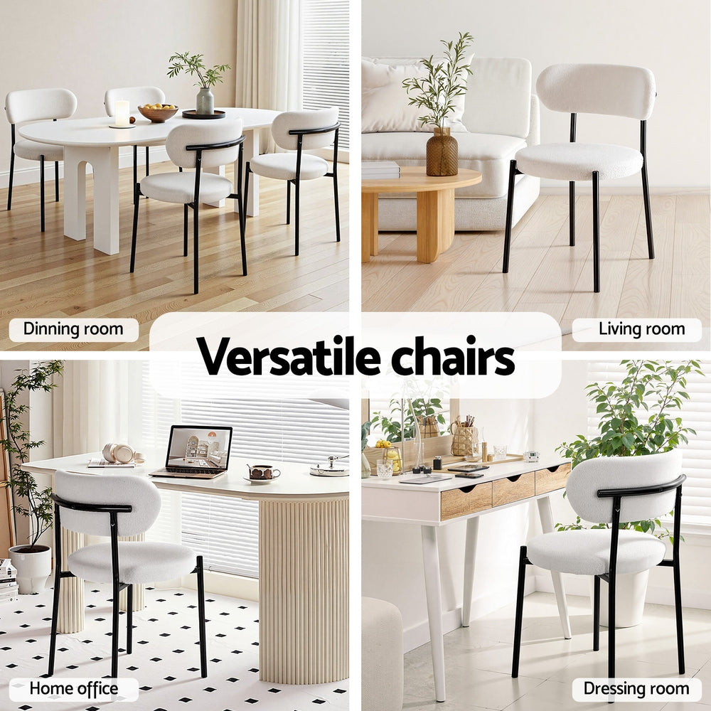 Artiss Dining Chairs Set of 2 Sherpa Boucle White