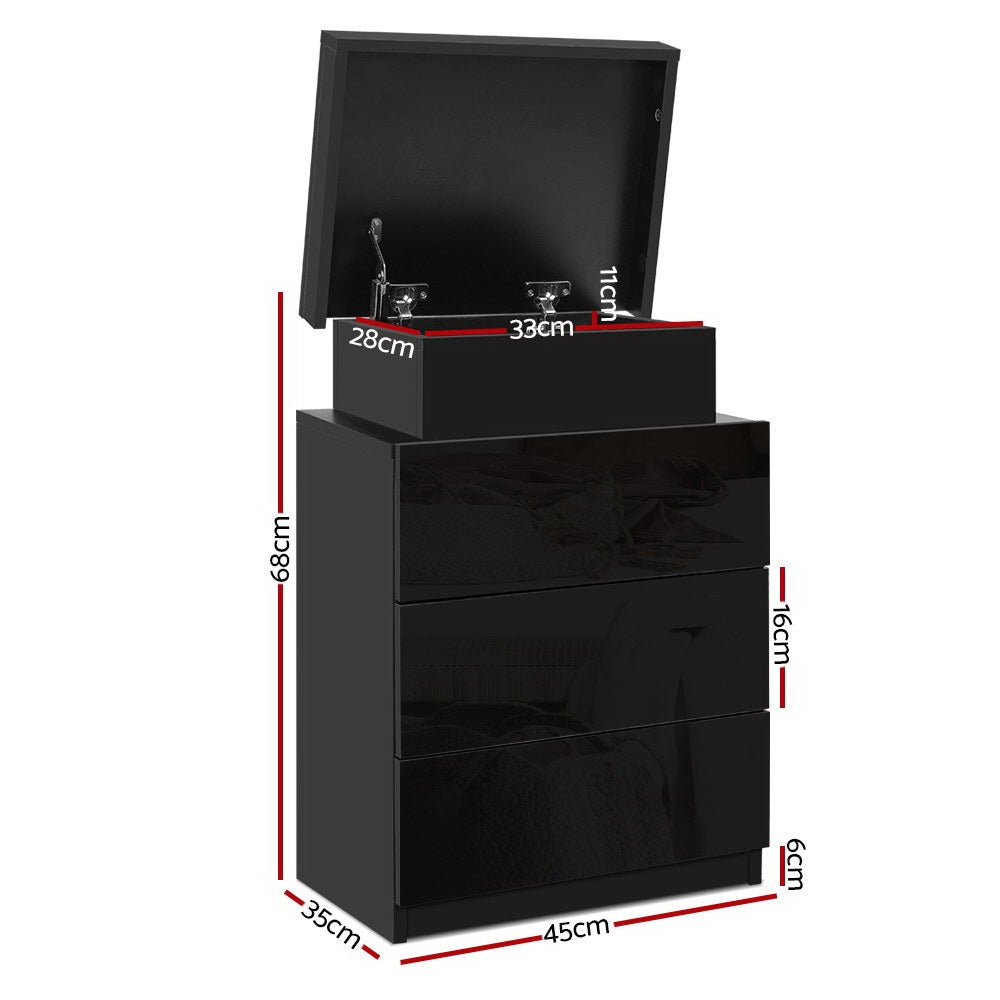 Artiss 2X Bedside Table LED 3 Drawers - COLEY Black