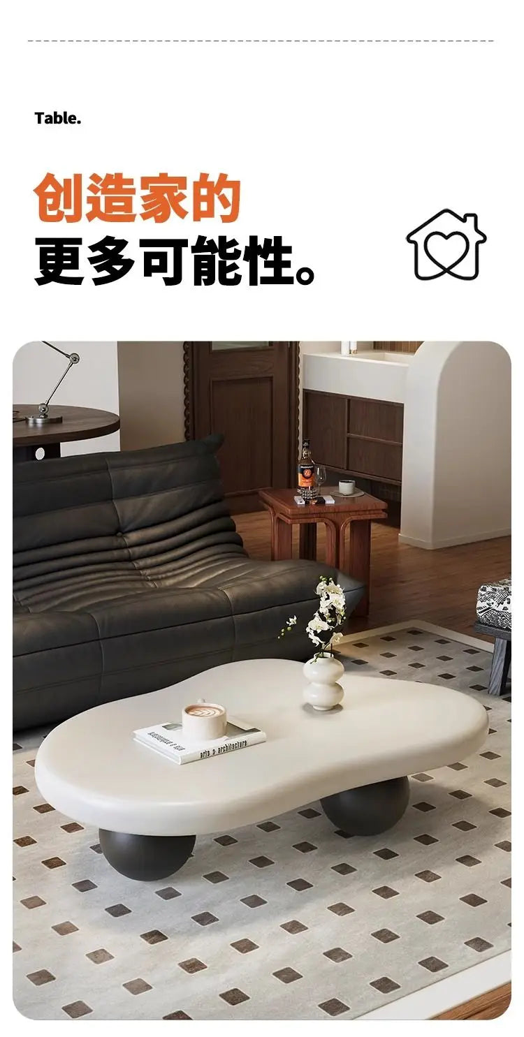 Cloud Coffee Table, Nordic Modern Living Room Accent, Compact Unique Design, Cream Wabi-Sabi Aesthetic