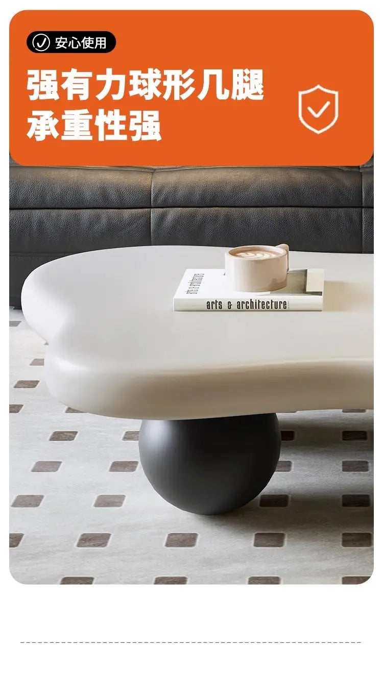 Cloud Coffee Table, Nordic Modern Living Room Accent, Compact Unique Design, Cream Wabi-Sabi Aesthetic