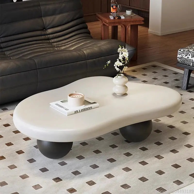 Cloud Coffee Table, Nordic Modern Living Room Accent, Compact Unique Design, Cream Wabi-Sabi Aesthetic