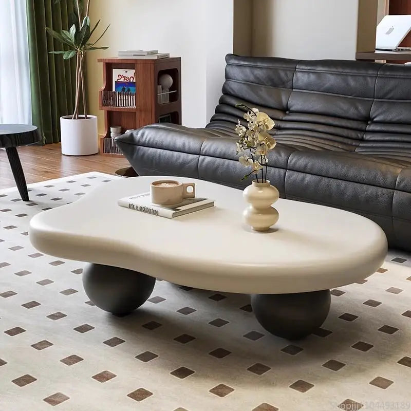 Cloud Coffee Table, Nordic Modern Living Room Accent, Compact Unique Design, Cream Wabi-Sabi Aesthetic