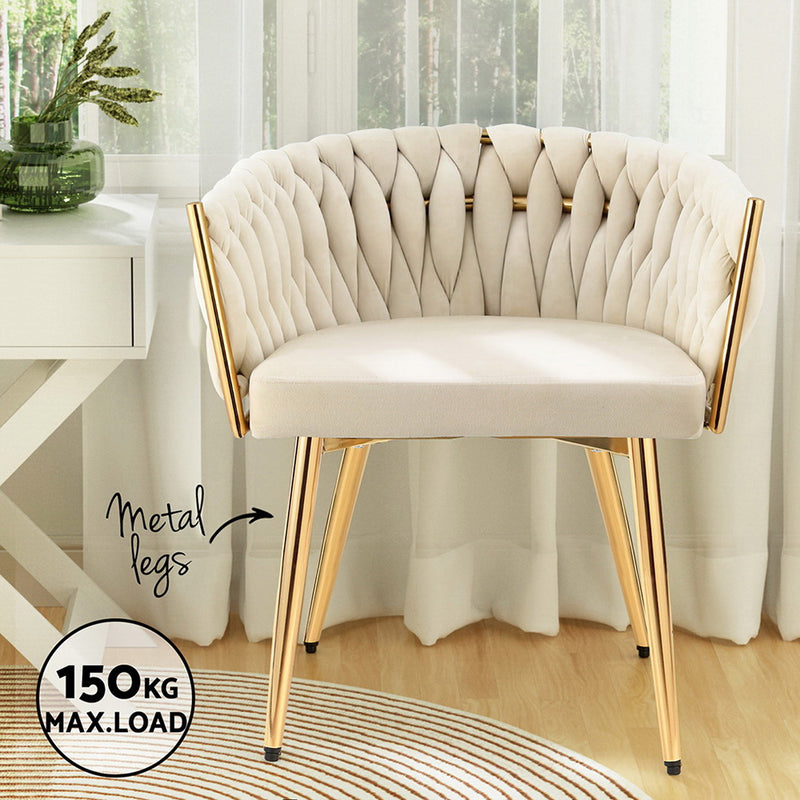 1 Set of 2 Artiss Dining Chairs Velvet Armchair Beige