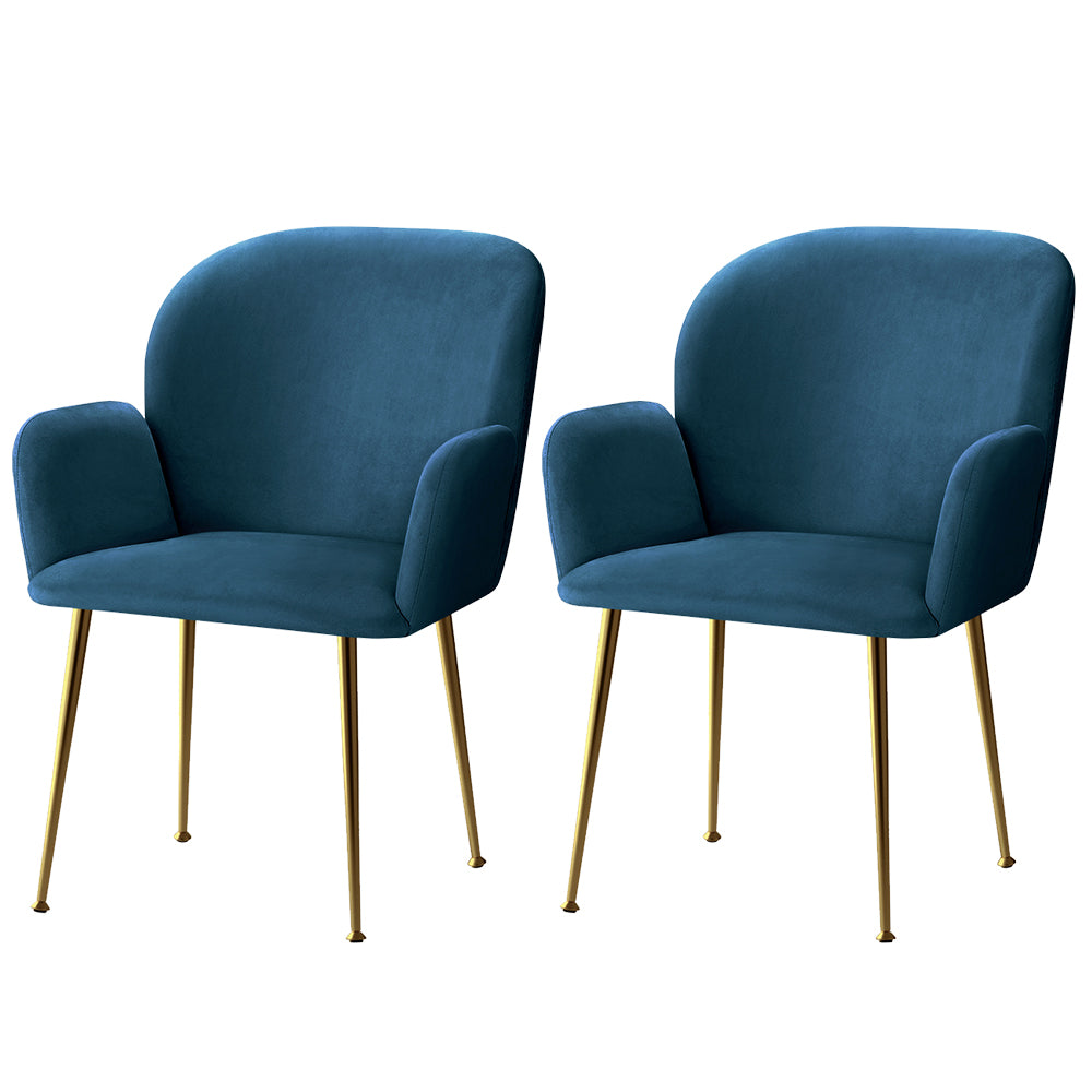 Artiss Dining Chairs Set of 2 Velvet Armchair Blue