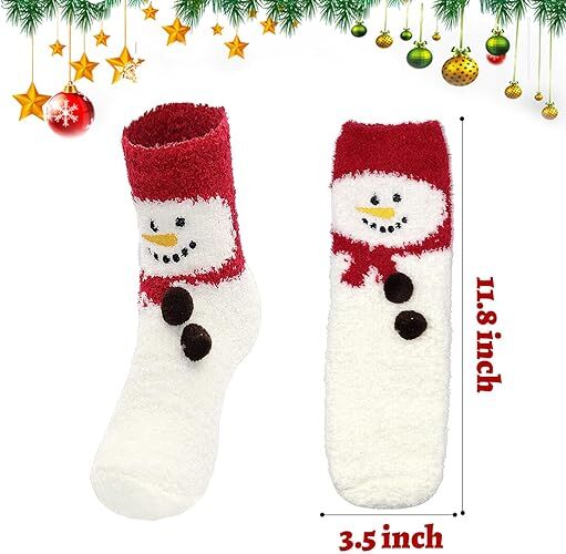 Christmas Socks - 6 Pairs Cozy Warm Fluffy Plush Bed Socks for Women, Girls - Cute Coral Fleece Xmas Indoor