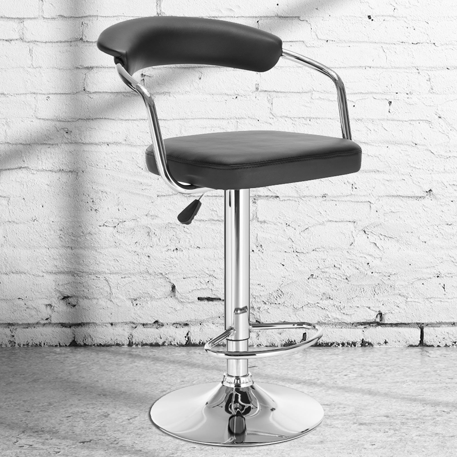 Milano Decor Lola Adjustable Barstool Black Swivel Stool Chrome PU Leather