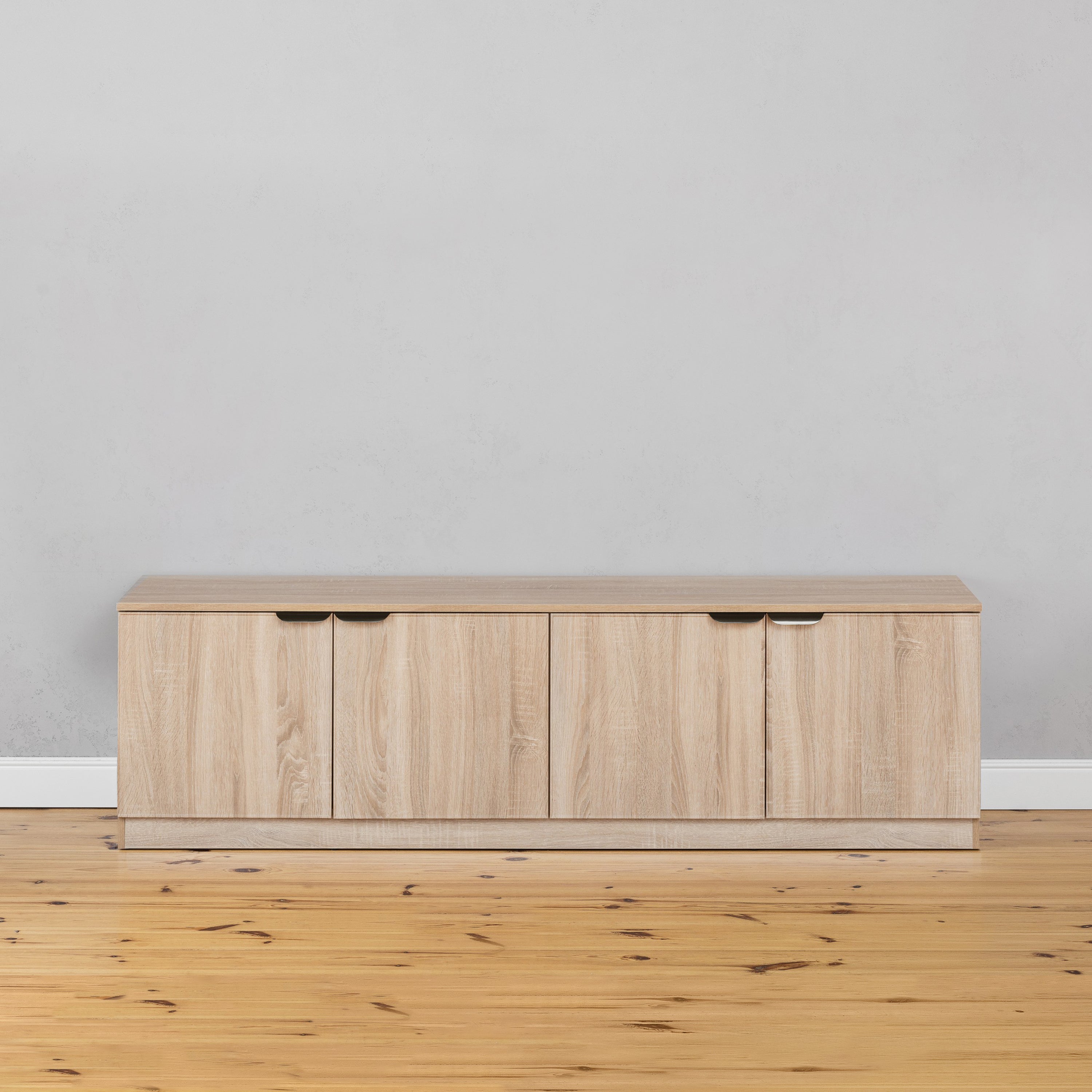 BUCHAREST TV UNIT- NATURAL OAK - SLIM - PULL BLACK