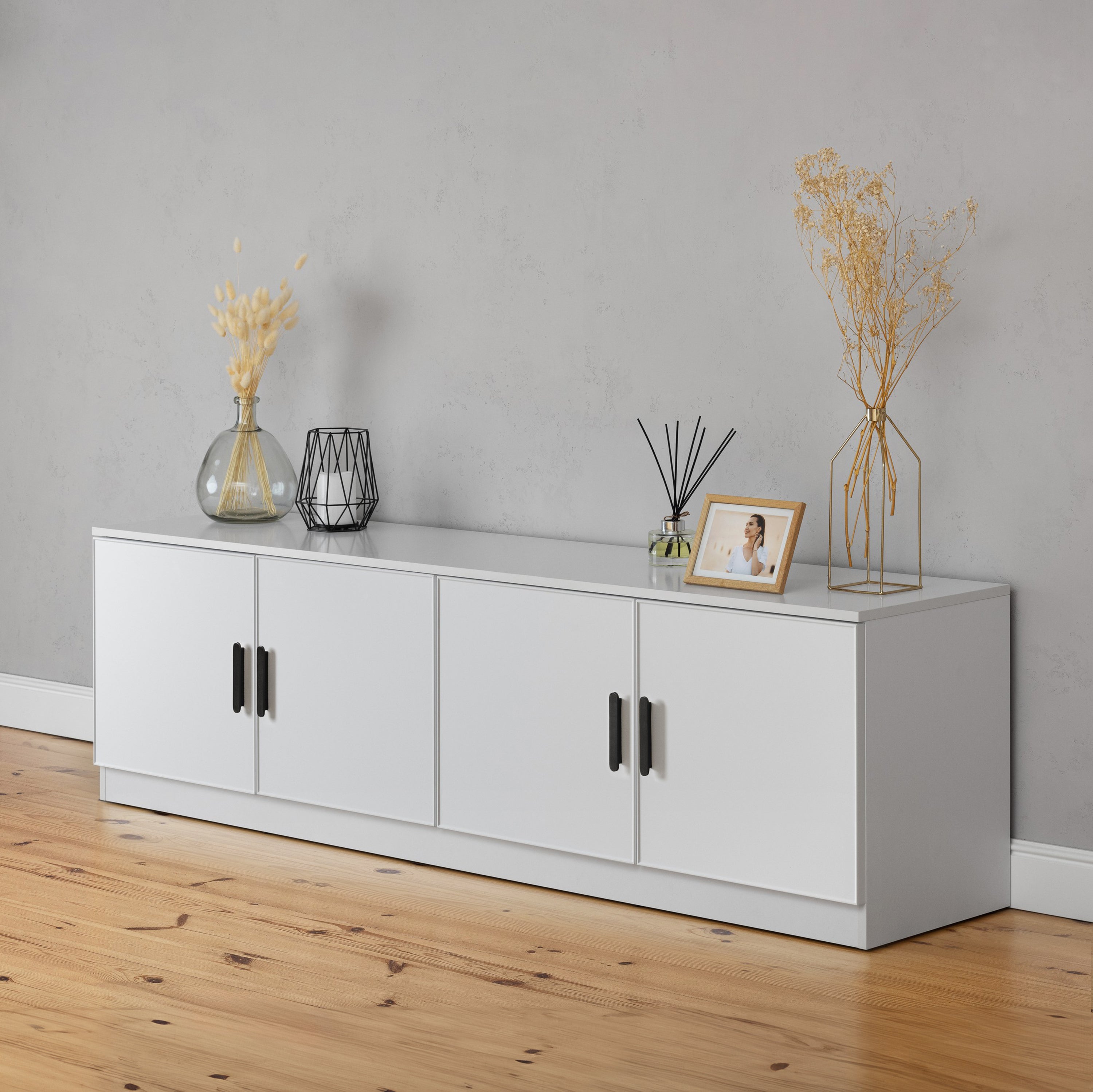 BUCHAREST TV UNIT- WHITE - SLIM - OVAL BLACK