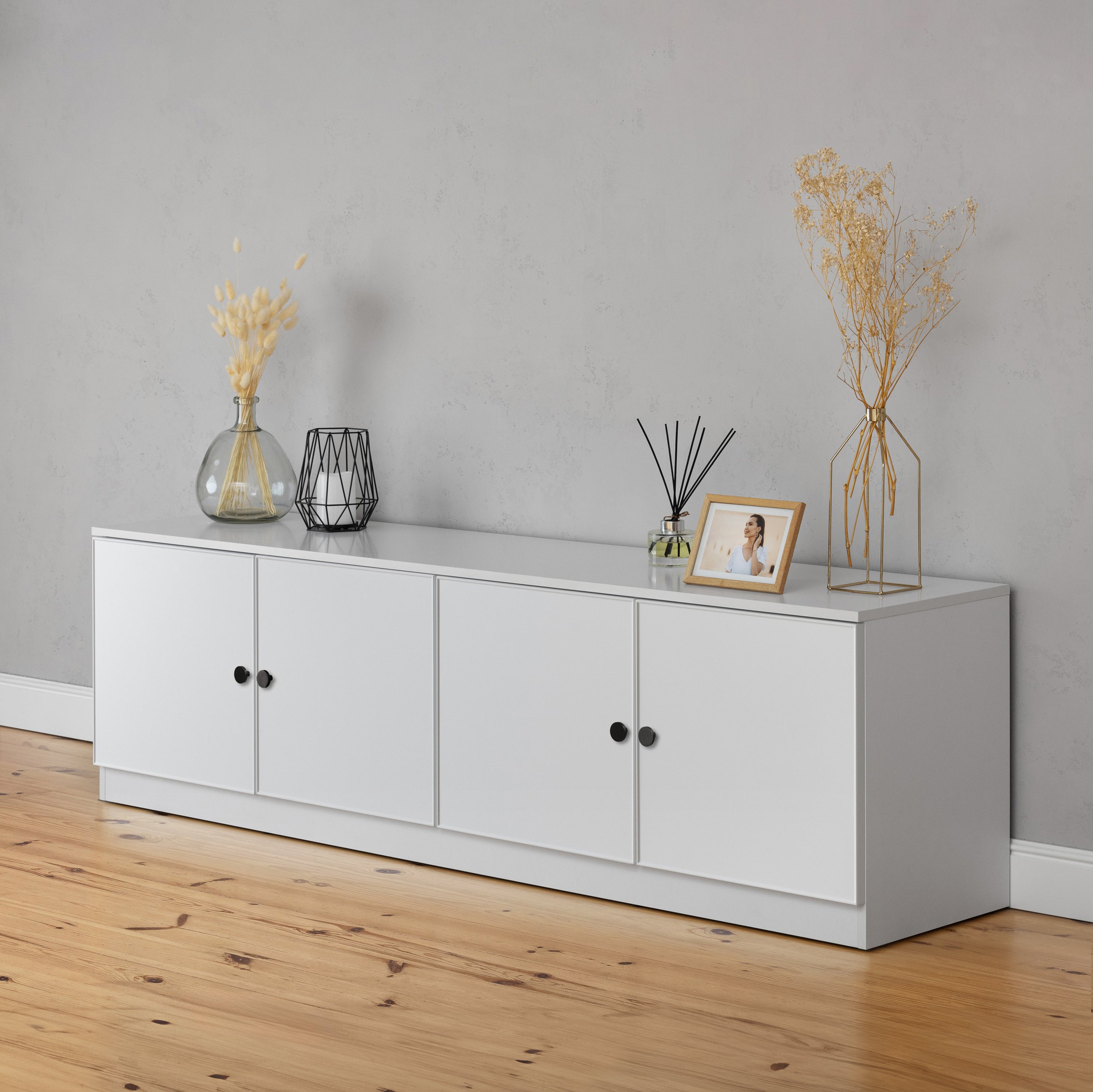 BUCHAREST TV UNIT- WHITE - SLIM - ROUND BLACK