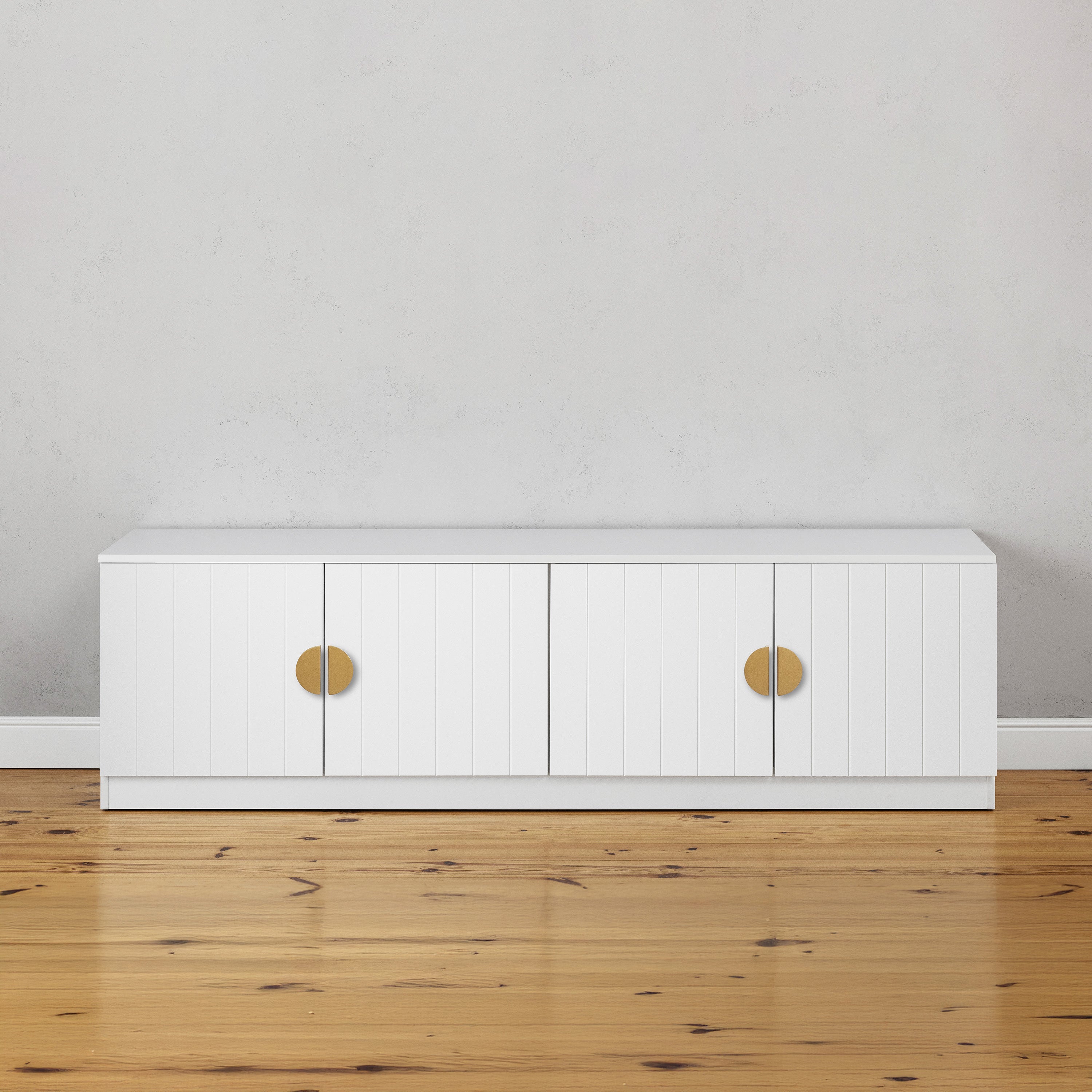 BUCHAREST TV UNIT- WHITE - VJ PANEL - HALF MOON BRASS