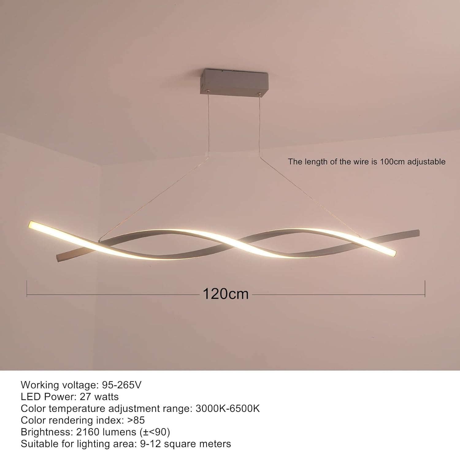 Modern LED Chandelier Lighting (Grey, L120cm)