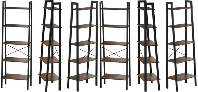 5 Tiers A-shaped Ladder Storage Shelf, Rustic, Brown