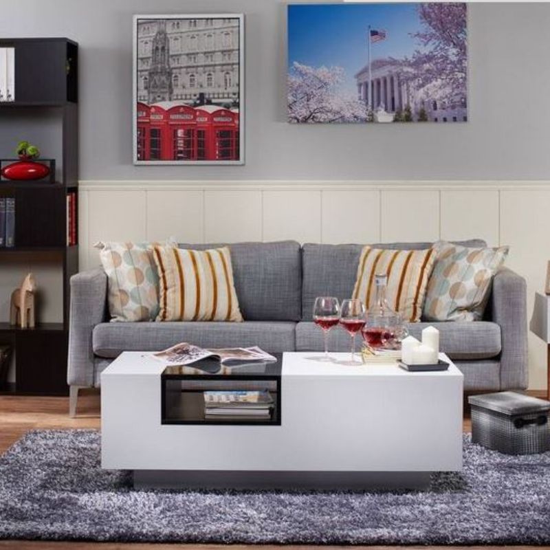 Modern Storage Coffee Table in White and Black 120CM