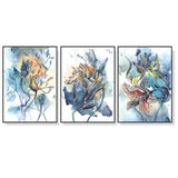 Wall Art 50cmx70cm Watercolor Style Abstract Flower 3 Sets Black Frame Canvas