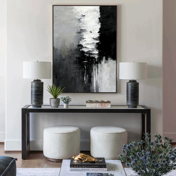 Wall Art 80cmx120cm Abstract Black White Artwork Black Frame Canvas