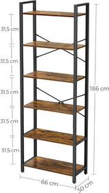 VASAGLE 6-Tier Bookcase Storage Shelf Industrial Design Vintage Brown Black
