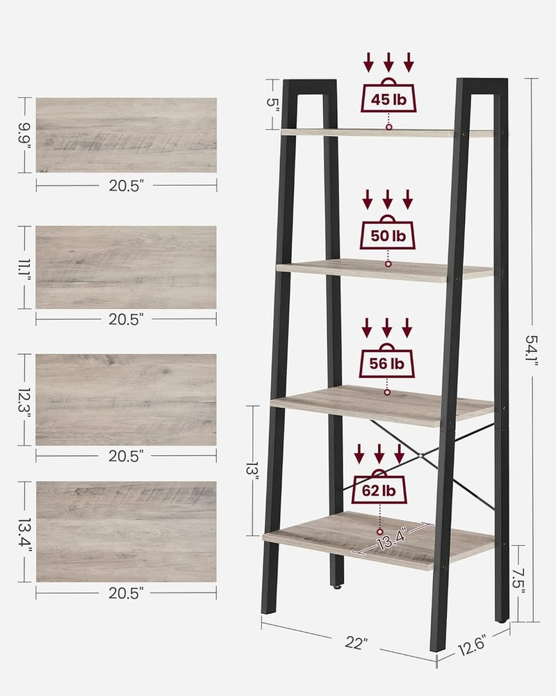 VASAGLE Ladder Shelf 4-Tier Greige and Black LLS44MBV2