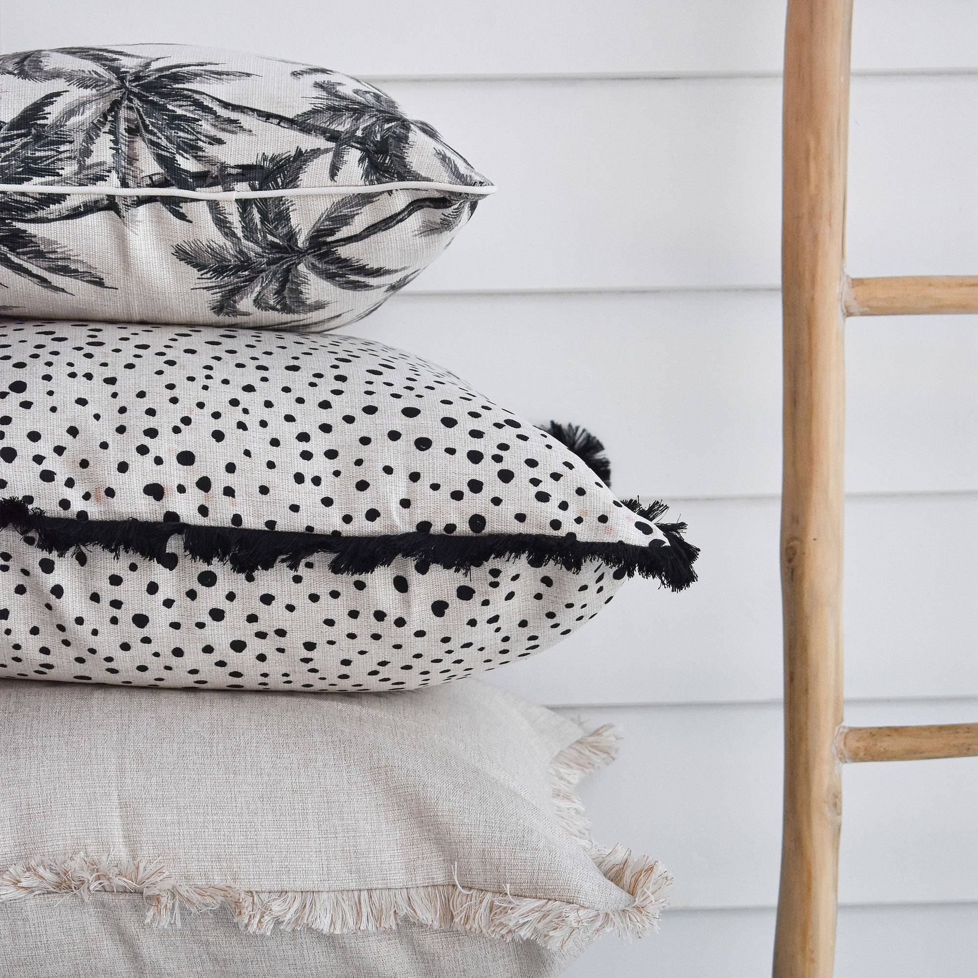 Cushion Cover-Coastal Fringe Black-Lunar-45cm x 45cm