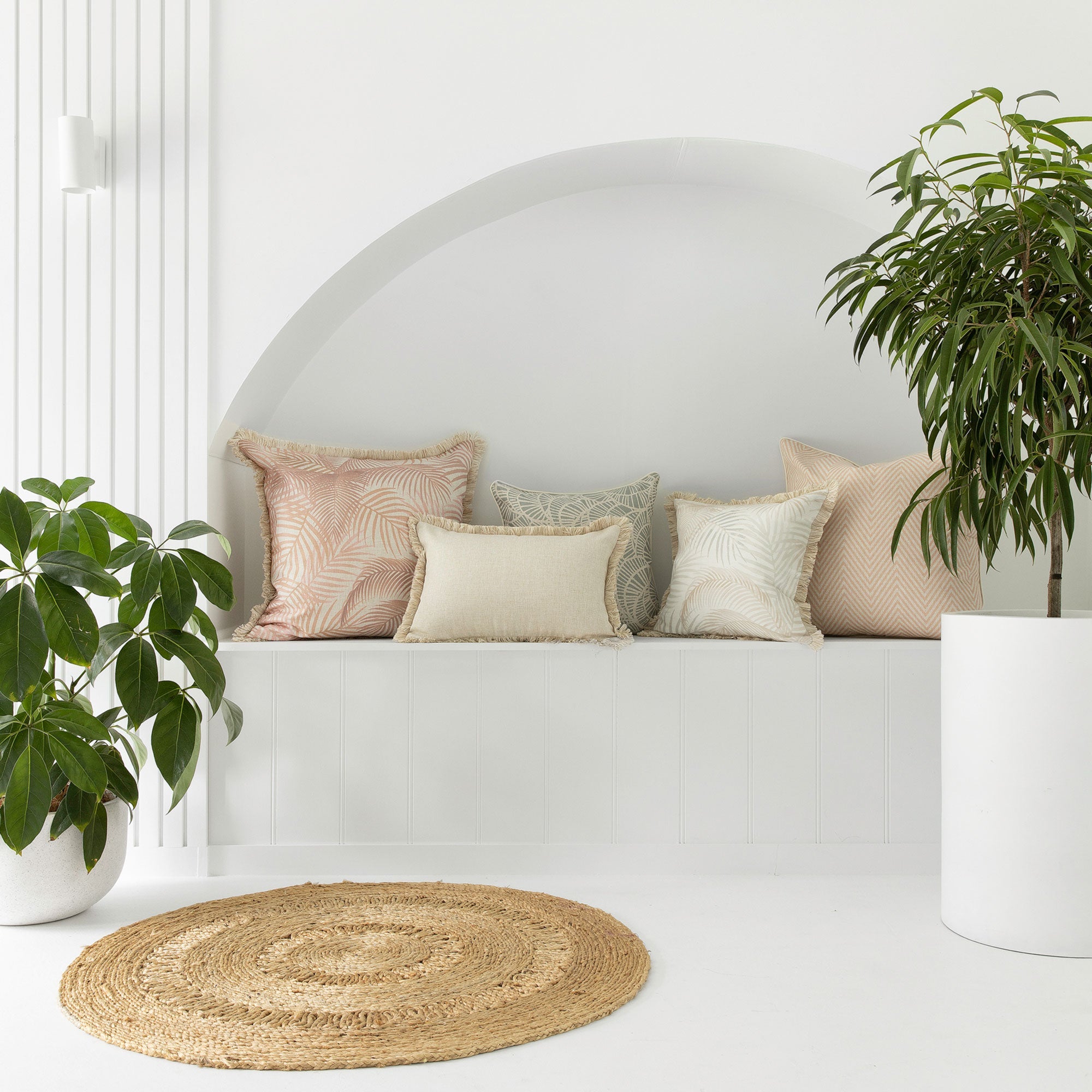 Cushion Cover-Coastal Fringe Natural-Seminyak Blush-60cm x 60cm