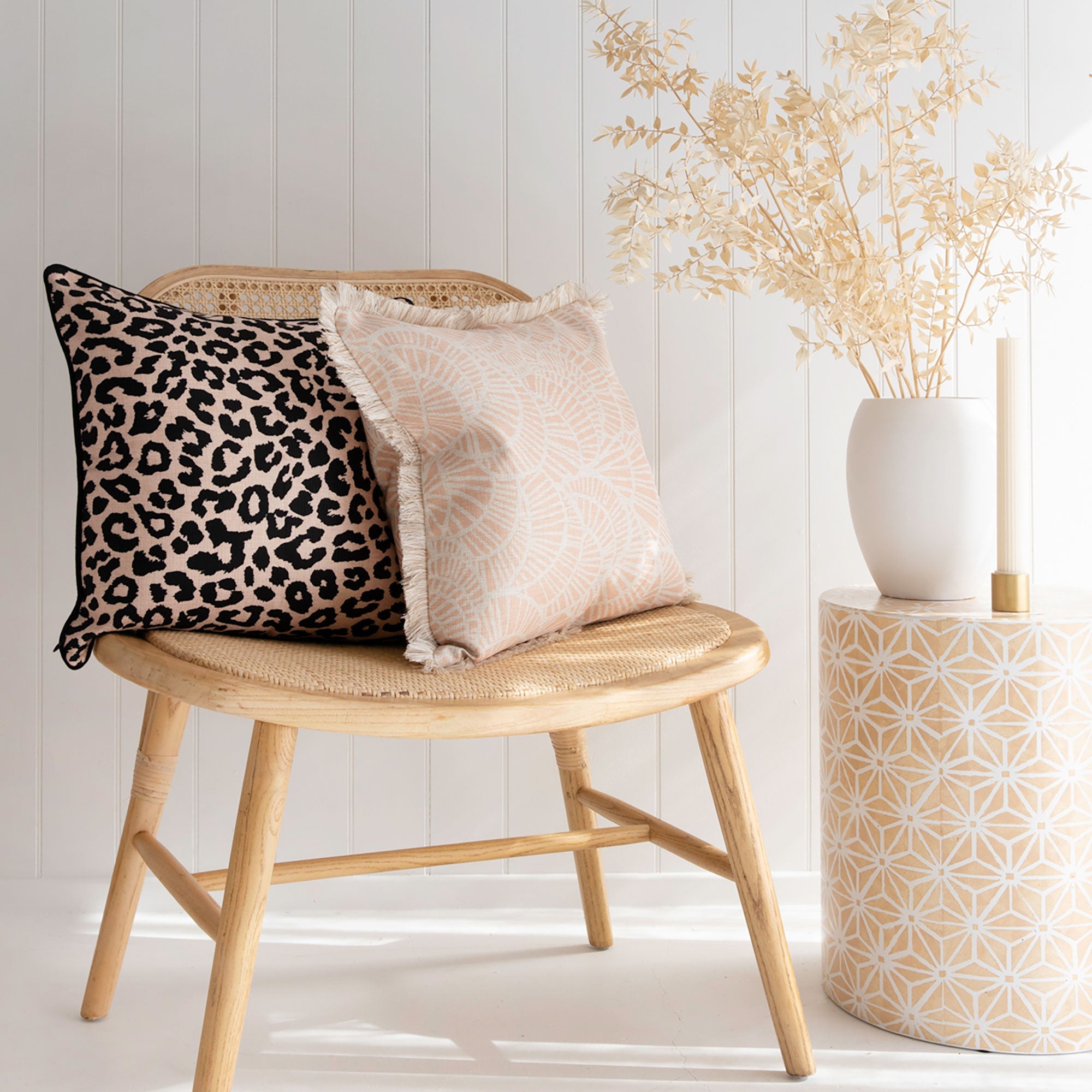 Cushion Cover-Coastal Fringe Natural-Positano Blush-45cm x 45cm