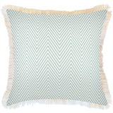 Cushion Cover-Coastal Fringe Natural-Zig Zag Pale Mint-60cm x 60cm