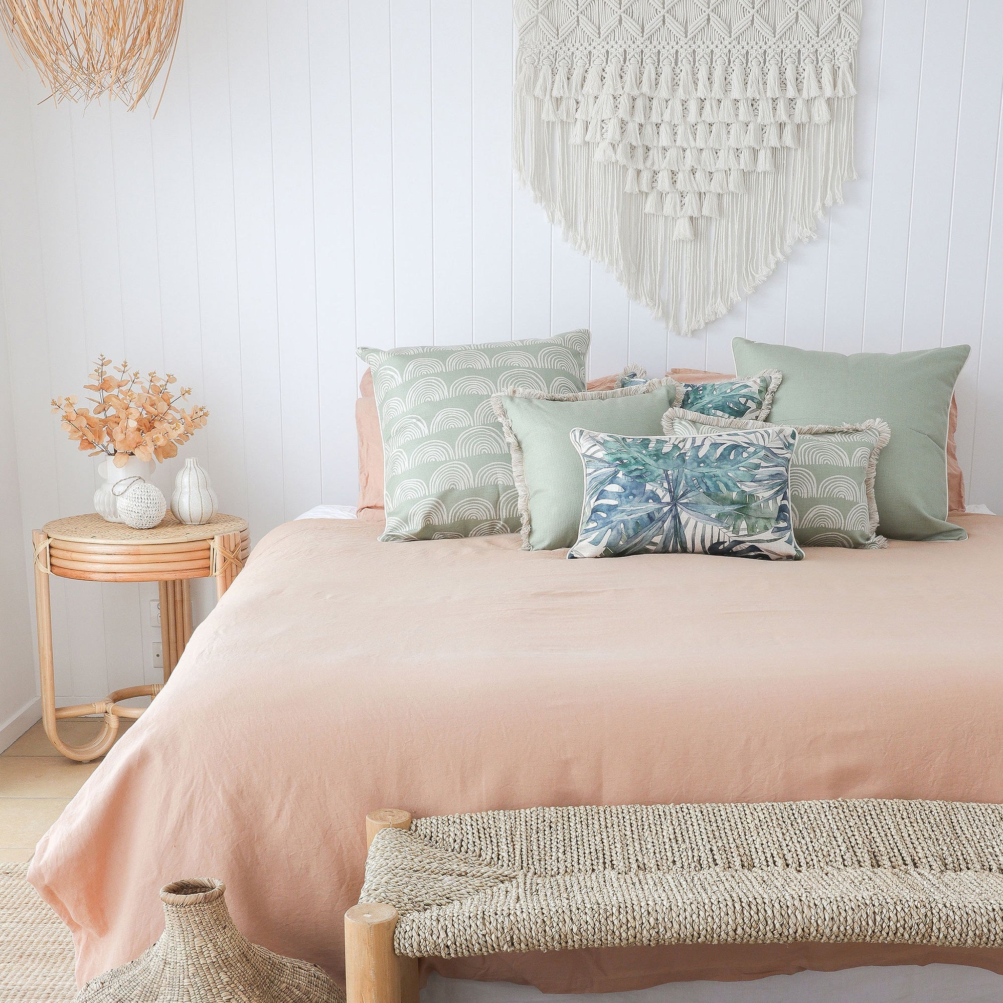 Cushion Cover-Coastal Fringe-Rainbows-Sage-35cm x 50cm