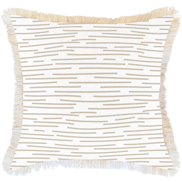 Cushion Cover-Coastal Fringe-Earth-Lines-Beige-60cm x 60cm