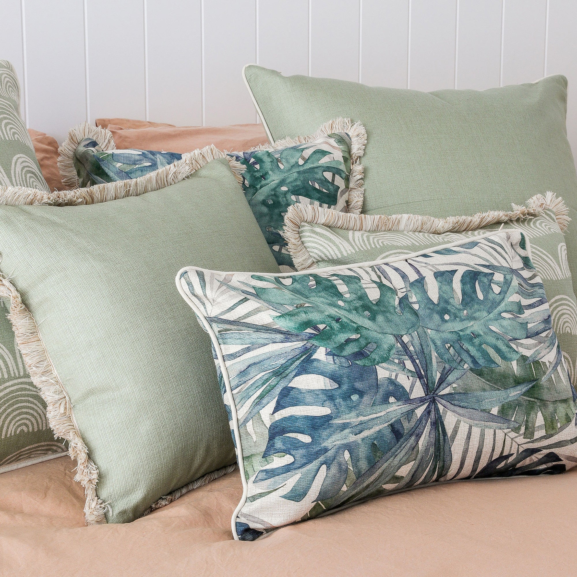 Cushion Cover-Coastal Fringe-Solid-Sage-45cm x 45cm