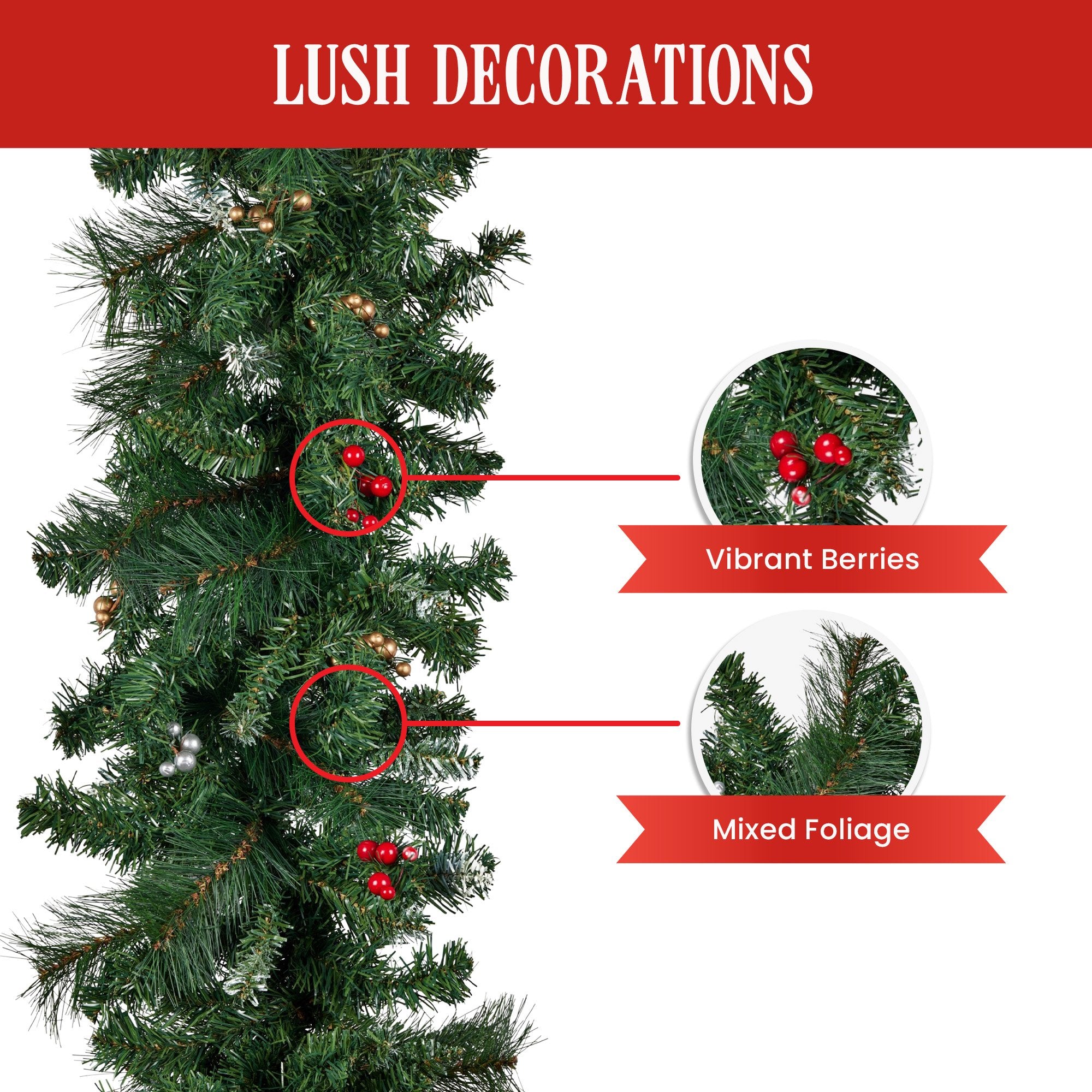 Christabelle 3.05m Christmas Garland with Berries Pine Tree Decoration Ornament