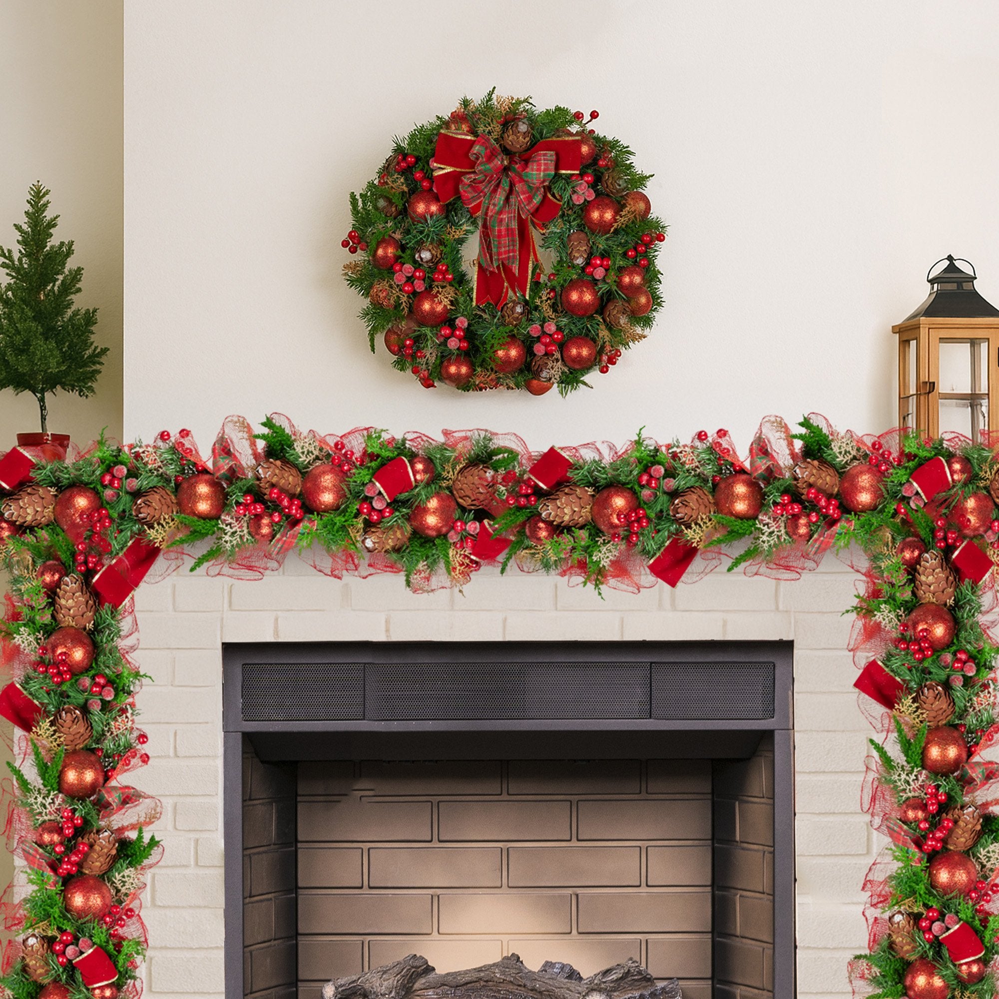 Christabelle 1m Christmas Garland with Red Berries & Pine Cones Baubles Berries Tree Decoration Ornament Red Green