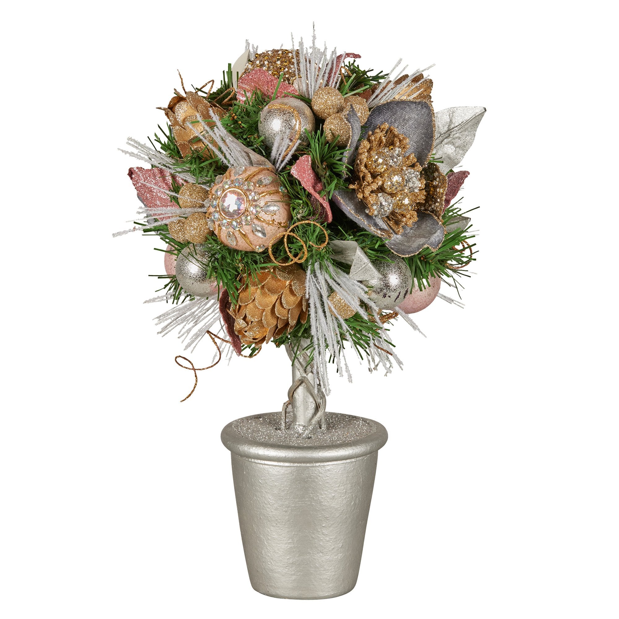 Christabelle 36cm Christmas Tabletop Topiary Tree Jewelled Baubles, Berries, Flowers and Pine Cones Festive Decoration