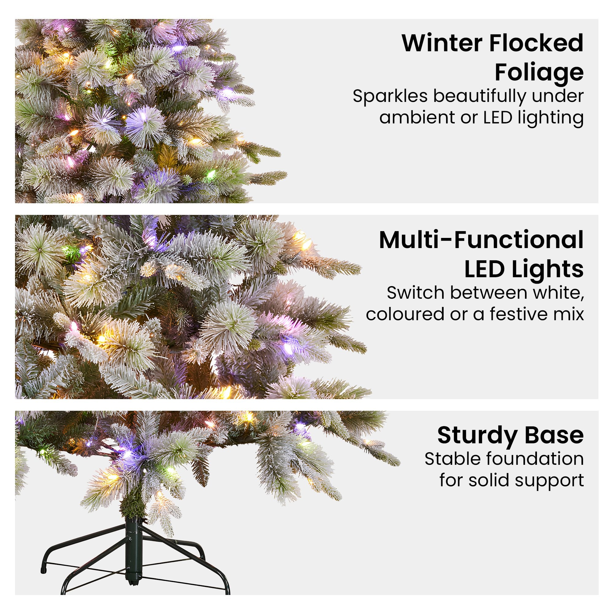 National Tree Company Snowy Stamford Spruce 7.5ft Christmas Tree Multi Functional White Coloured LED Lights & Foot Pedal