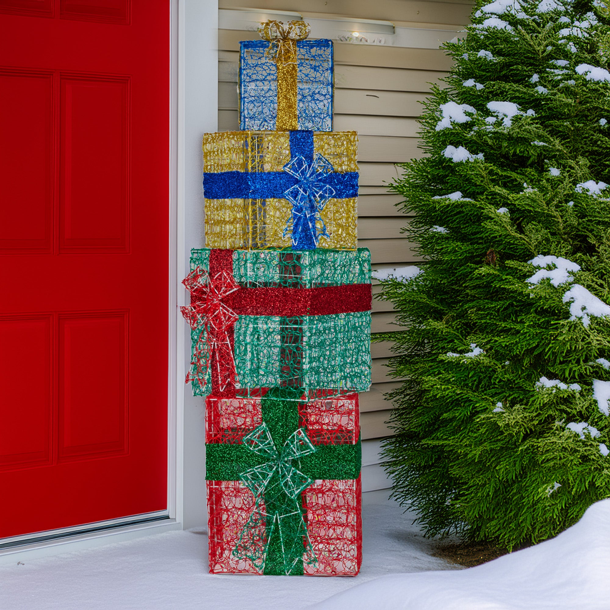 Christabelle 190cm 4-piece Gift Stack Box Christmas Decor Bows Led Lights Xmas